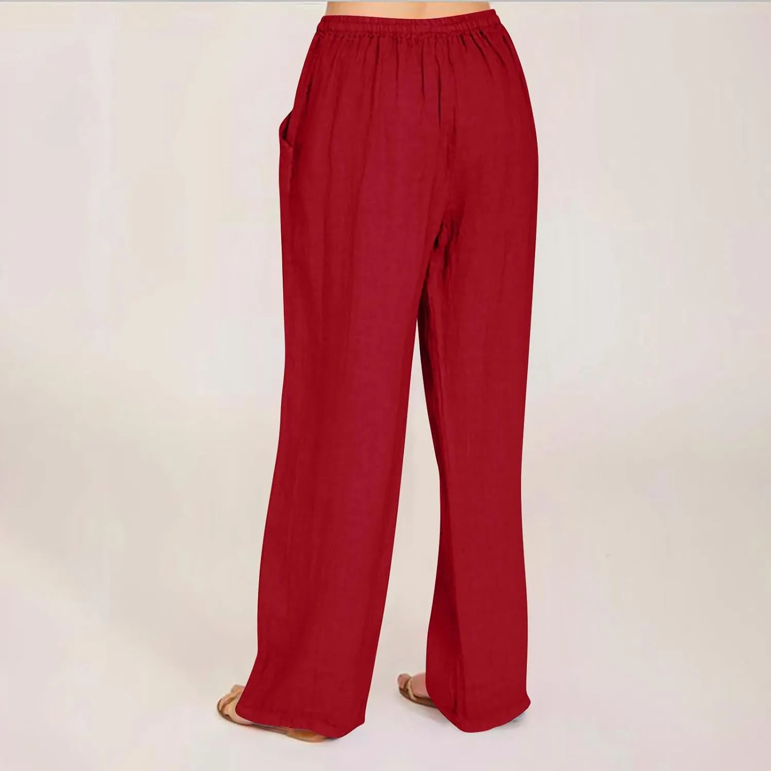 Women's Cotton Linen Pants Drawstring High Waisted Pants Casual Loose Fit Elastic Wasit 2024 Comfy Wide Leg Trousers
