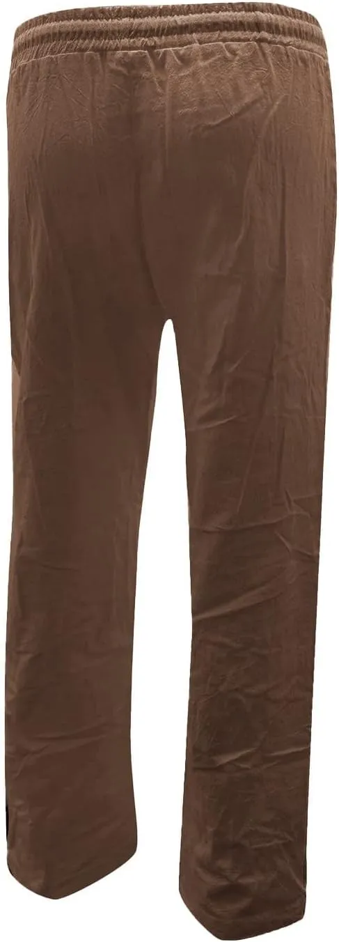 Women's Cotton Linen Pants High Waisted Drawstring Wide Leg Pants with Pockets Summer Casual Loose Trousers for Women
