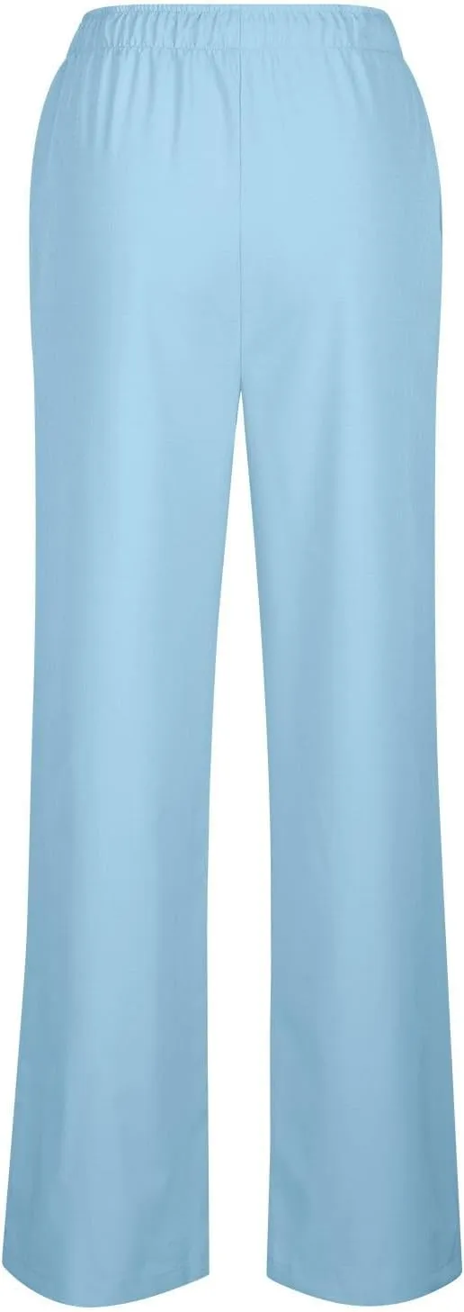 Womens Cotton Linen Trousers High Waisted Drawstring Wide Leg Pants with Pockets Casual Loose Sweatpants for Women