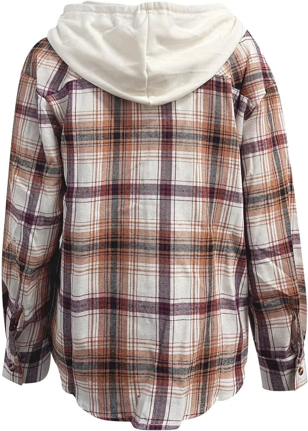 Womens Flannel Hooded Shacket Jacket Fashion Teen Girl Plaid Button Down Outerwear Shirts Preppy Fall Thin Hoodie Coat