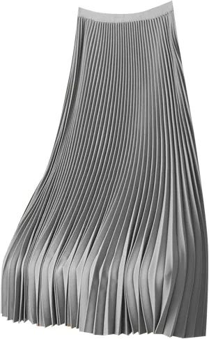 Women's Flowy Long Skirt Casual Satin Fashion Outfits Dresses Pleated A-Line Plus Size Swing Flare Midi Skirt