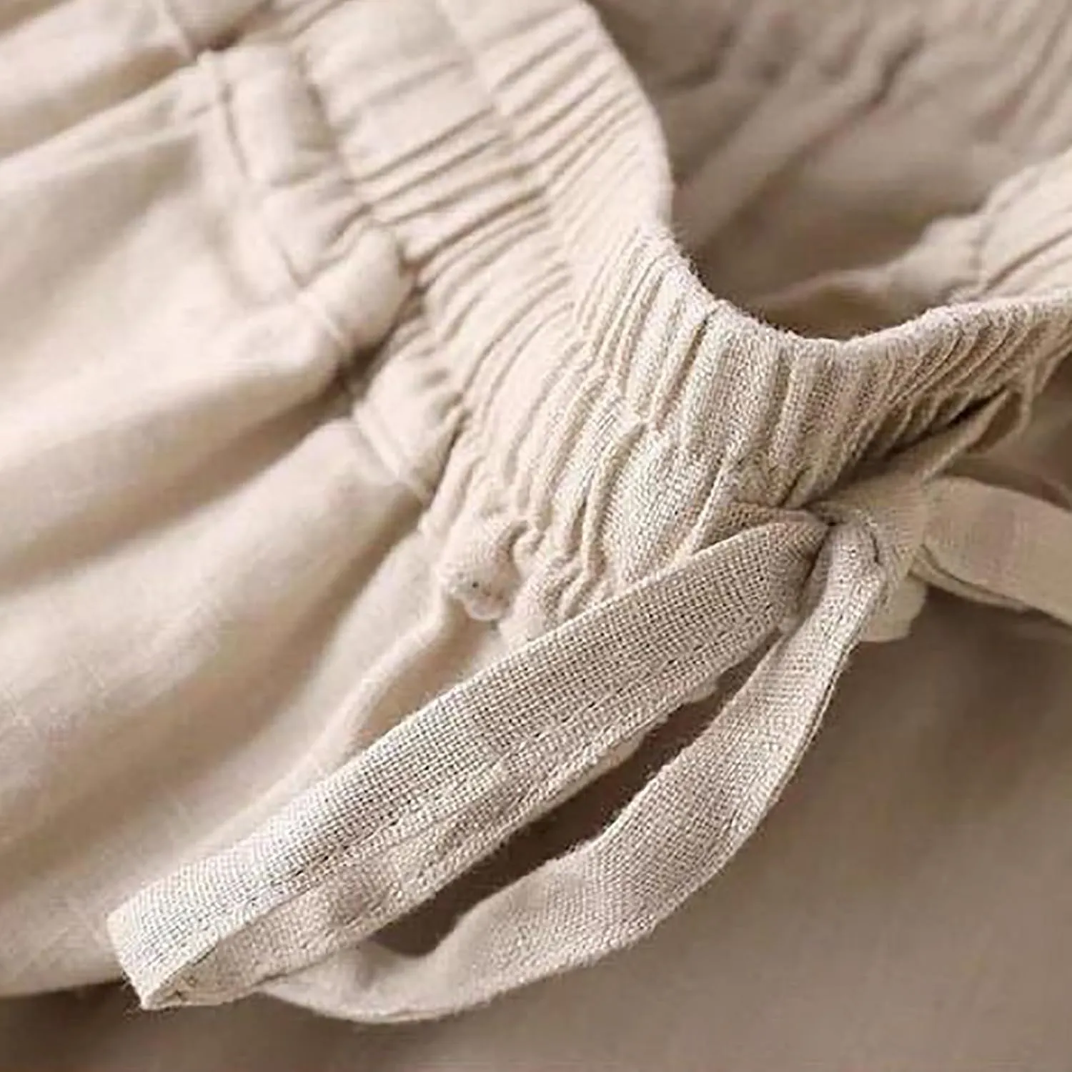 Women's High Waist Linen Wide Leg Pants - Lightweight Solid Color Loose Fit Trousers, Slimming Summer Palazzo Pants