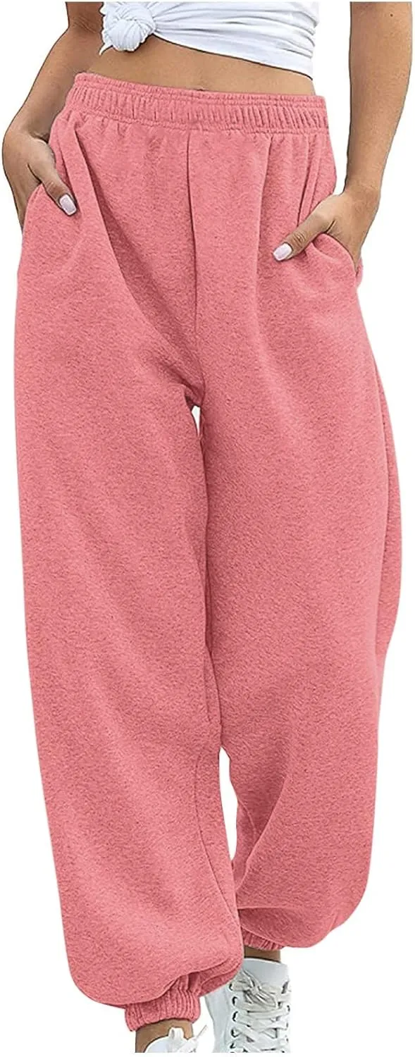 Womens High Waisted Baggy Sweatpants Workout Cinch Bottom High Waist Jogger Pants Y2k Trendy Pockets Lounge Trousers