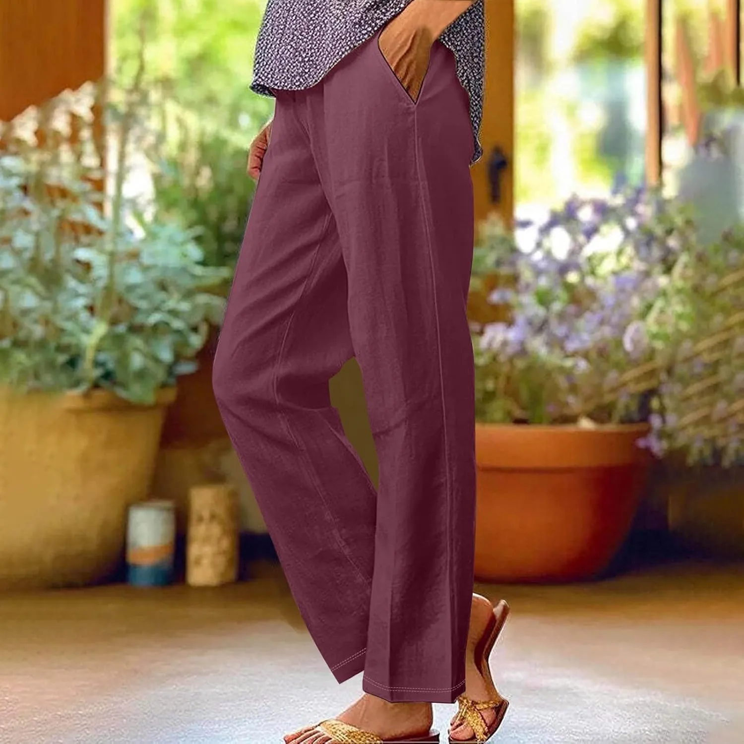 Women's Linen Palazzo Pants Cotton and Linen Long Pants Summer Boho Wide Leg High Waist Women Summer White