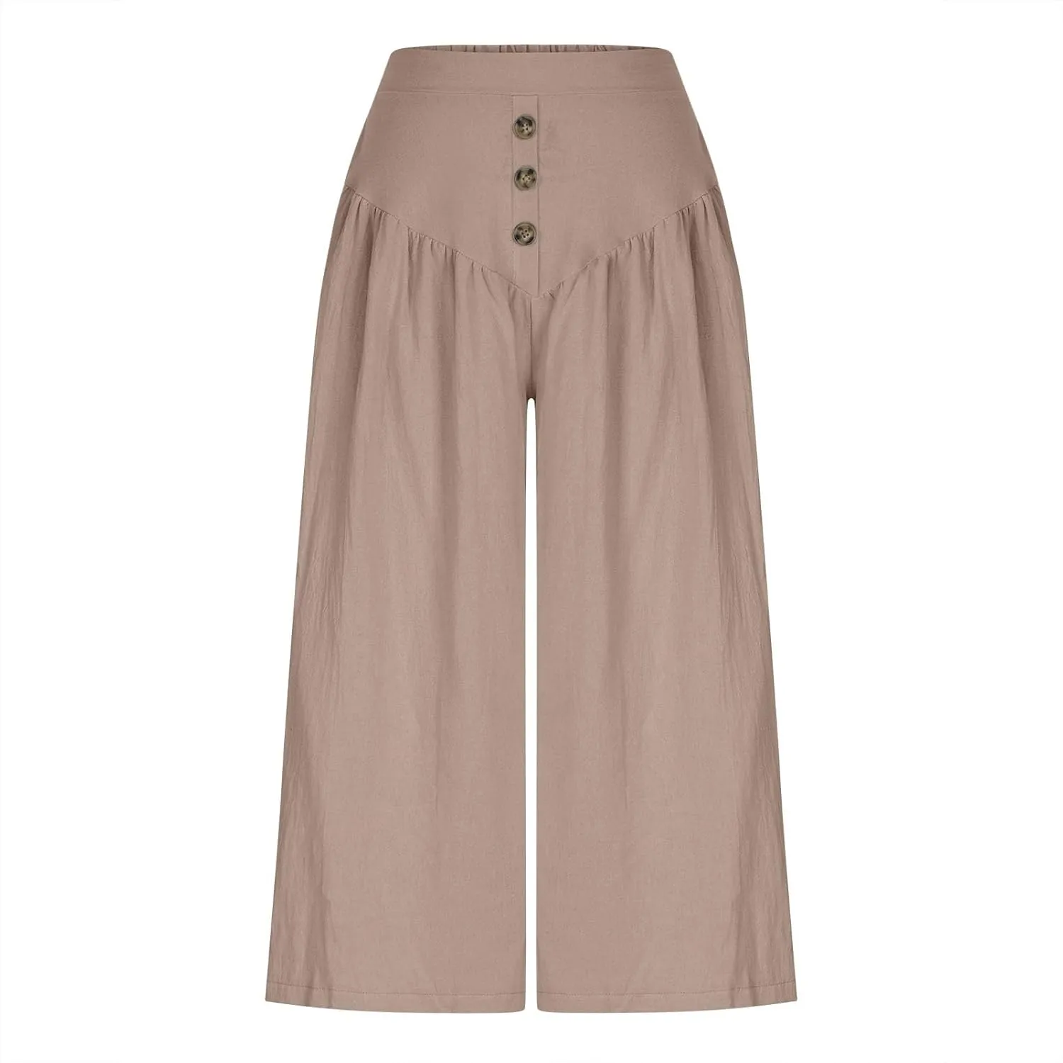 Women's Linen Pants Capri Elastic Waist Trousers High Waisted Palazzo Pants Belted Wide Leg Trousers with Pockets