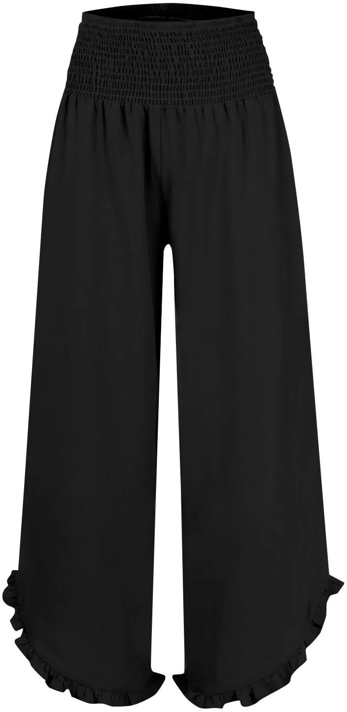 Womens Linen Pants Elastic High Waisted Tummy Control Summer Beach Pants Pull on Travel Vacation Trousers with Pockets