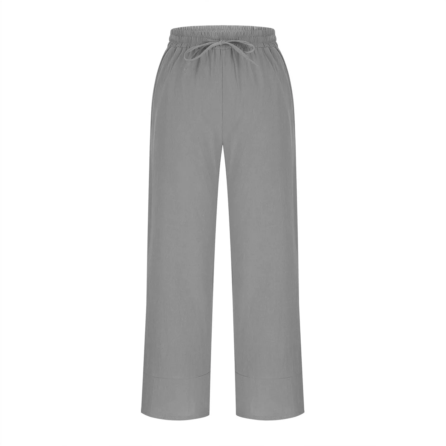 Women's Linen Wide Leg Pants High Waisted Loose Beach Palazzo Pants Summer Drawstring Cropped Trouser with Pockets