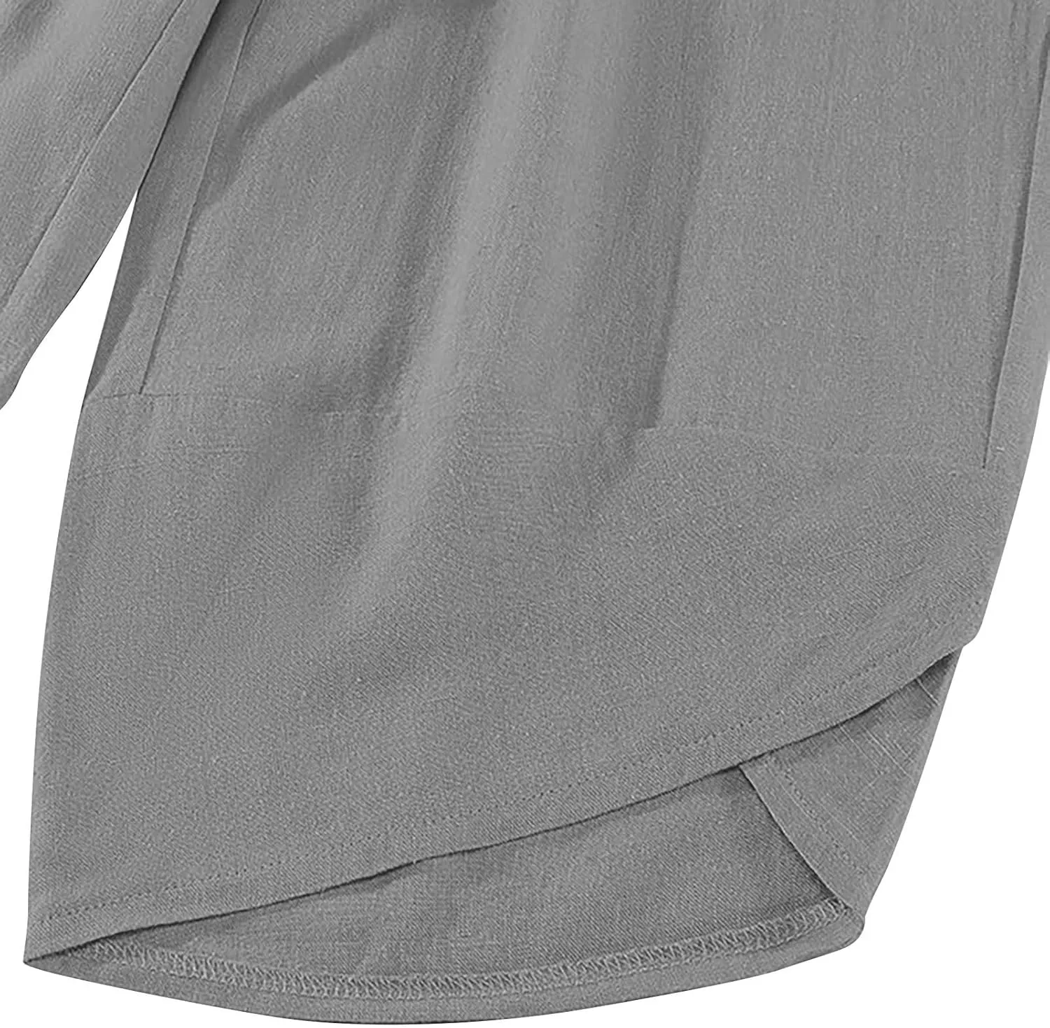 Women's Linen Wide Leg Pants High Waisted Loose Beach Palazzo Pants Summer Drawstring Cropped Trouser with Pockets