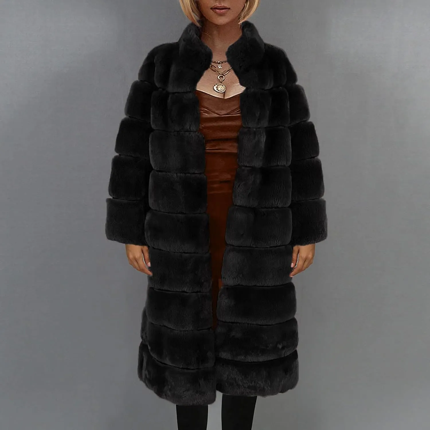 Womens Luxury Faux Fur Coats Winter Long Cardigan Vintage Fuzzy Warm Jacket Oversized Soft Solid Open Front Overcoat