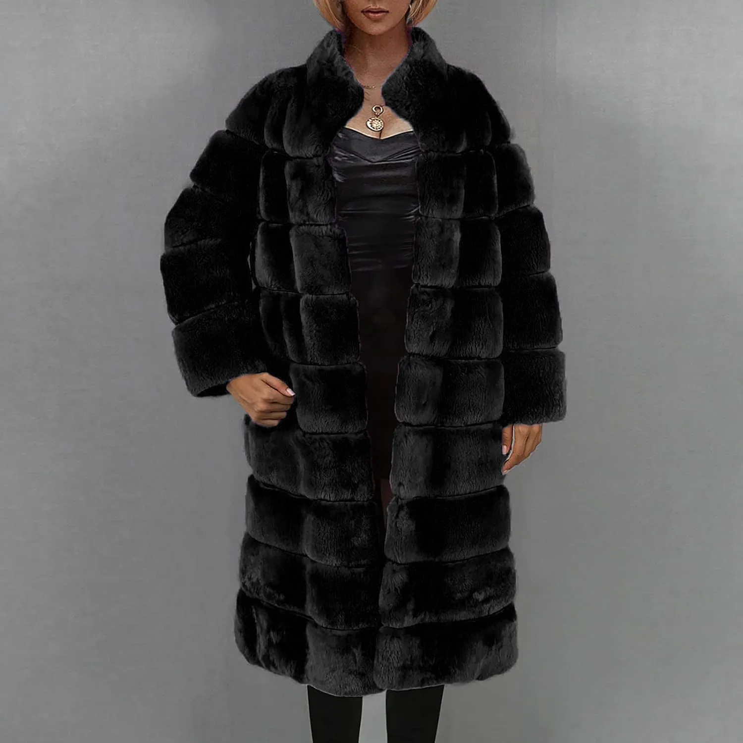 Womens Luxury Faux Fur Coats Winter Long Cardigan Vintage Fuzzy Warm Jacket Oversized Soft Solid Open Front Overcoat