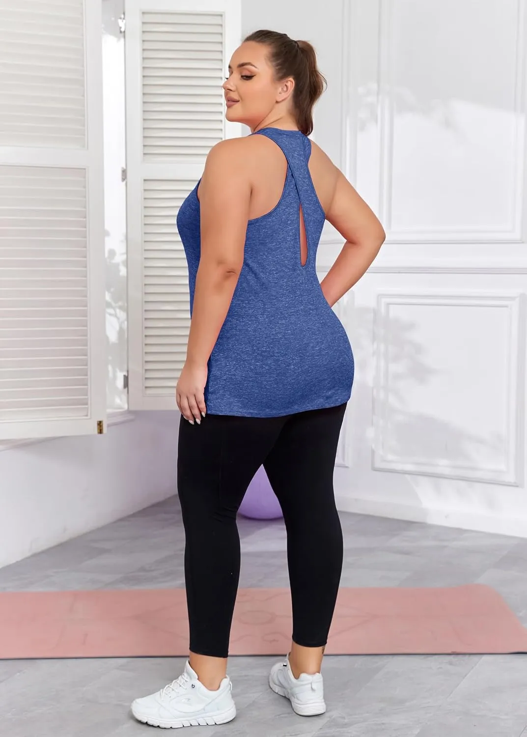 Women's Plus Size Athletic Tank Tops Cross Backless Racerback Workout Yoga Running Sleevelss Shirts