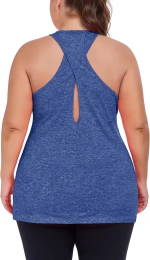 Women's Plus Size Athletic Tank Tops Cross Backless Racerback Workout Yoga Running Sleevelss Shirts