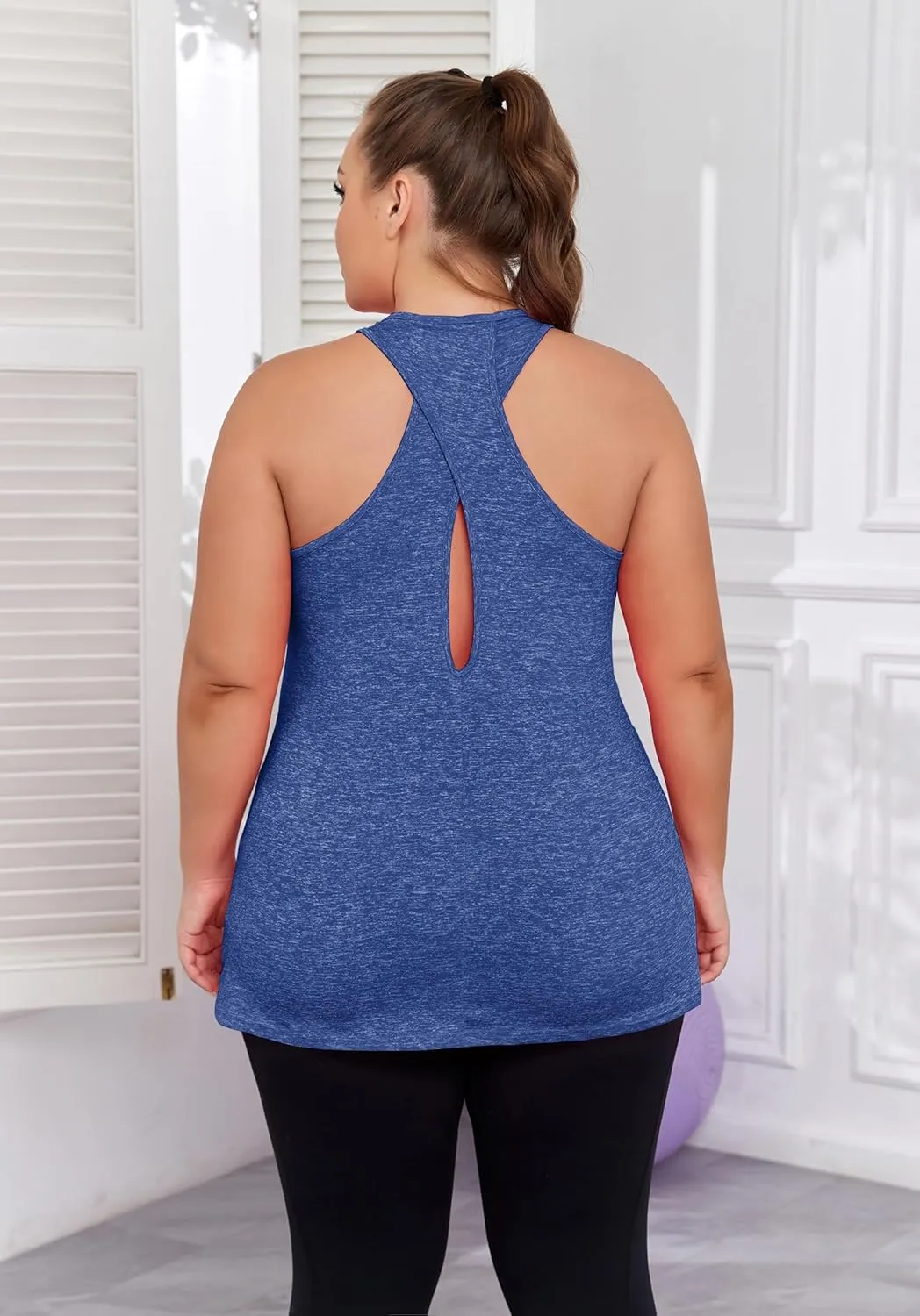 Women's Plus Size Athletic Tank Tops Cross Backless Racerback Workout Yoga Running Sleevelss Shirts