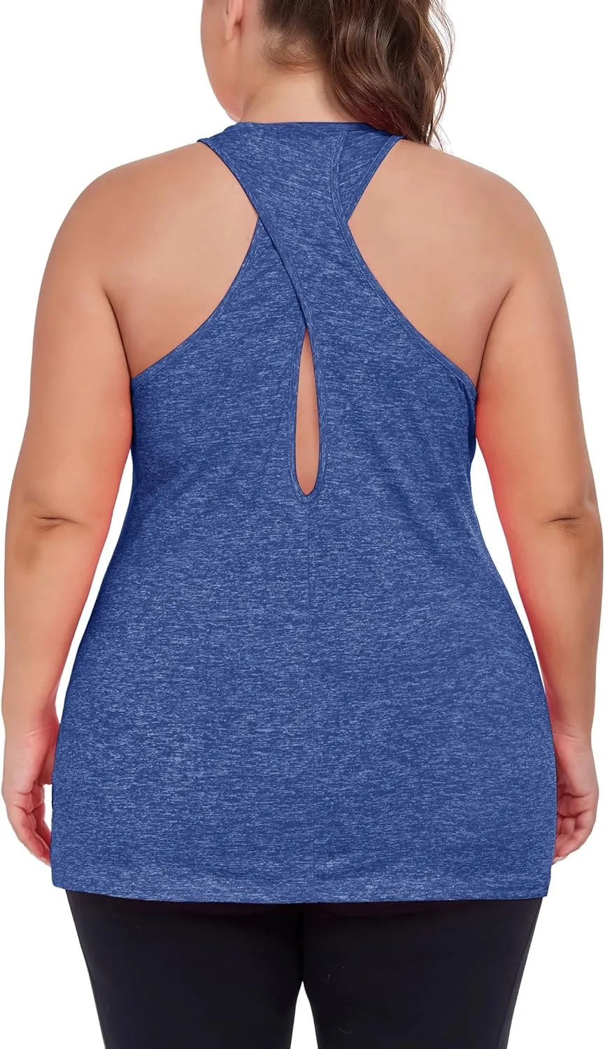 Women's Plus Size Athletic Tank Tops Cross Backless Racerback Workout Yoga Running Sleevelss Shirts