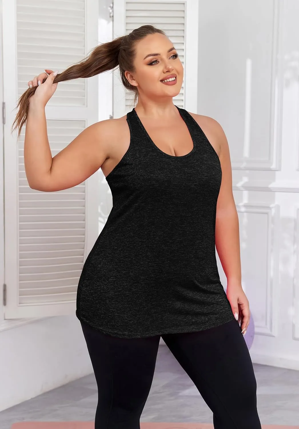 Women's Plus Size Athletic Tank Tops Cross Backless Racerback Workout Yoga Running Sleevelss Shirts