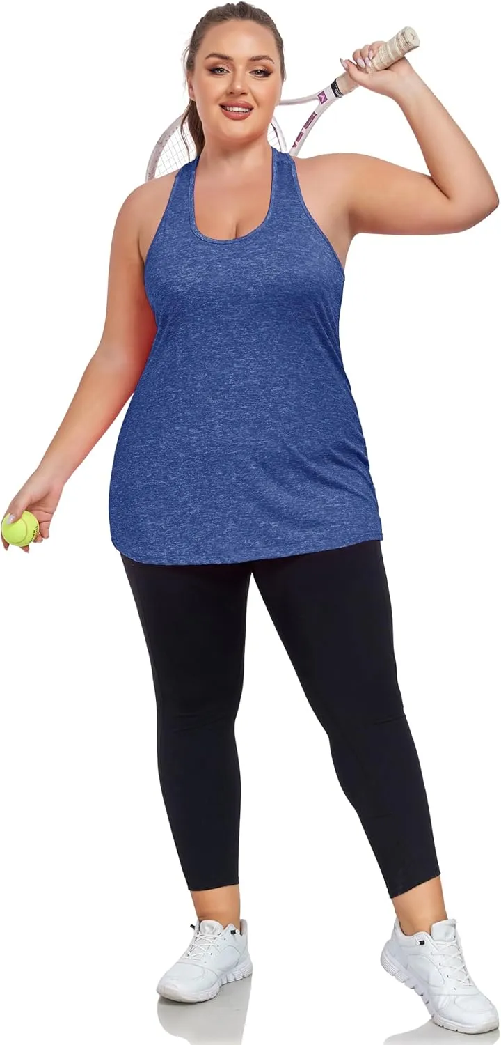 Women's Plus Size Athletic Tank Tops Cross Backless Racerback Workout Yoga Running Sleevelss Shirts