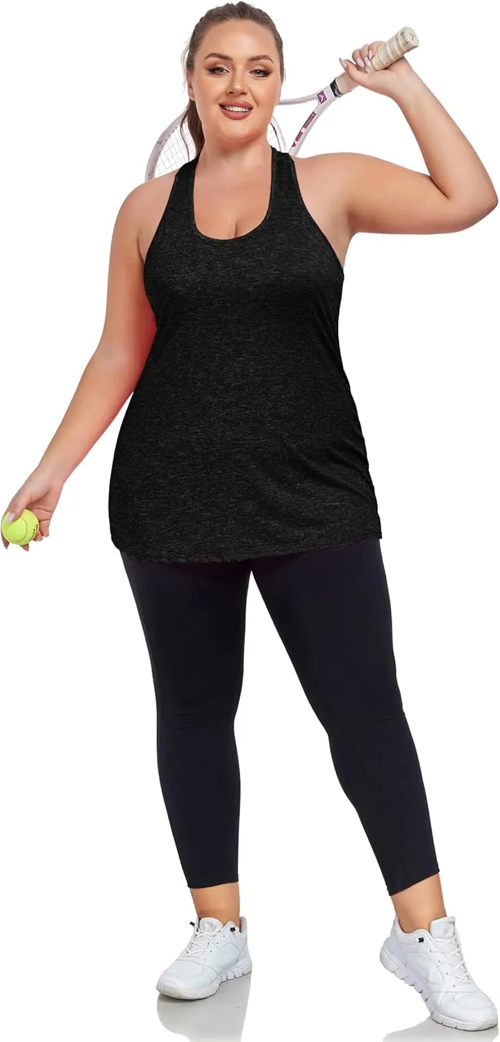 Women's Plus Size Athletic Tank Tops Cross Backless Racerback Workout Yoga Running Sleevelss Shirts