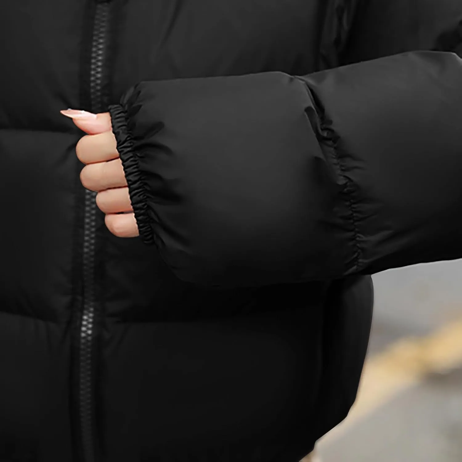Women's Quilted Puffer Jacket Warm Cotton Padded Down Coat Winter Full Zip Stand Collar Short Pockets Bubble Outerwear