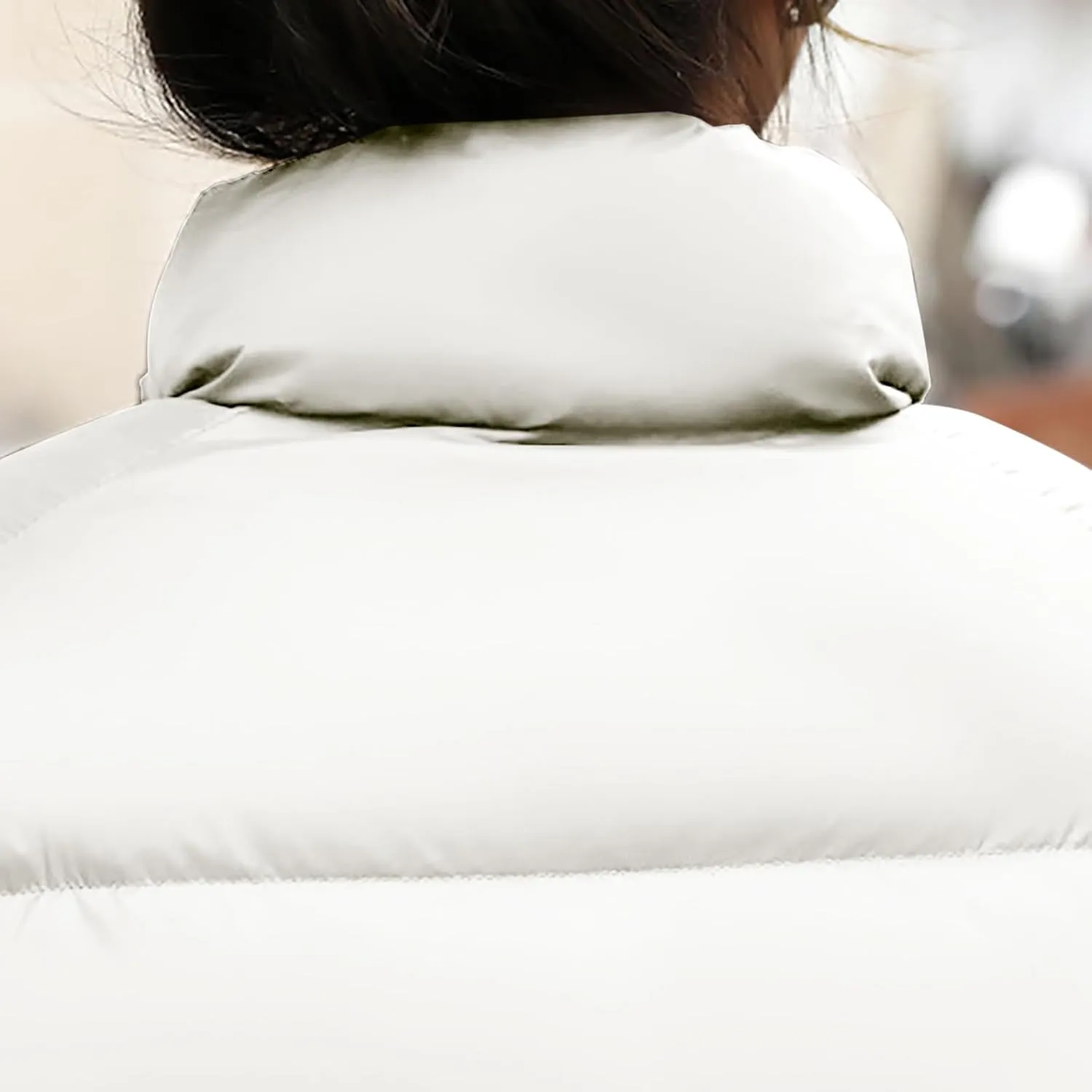 Women's Quilted Puffer Jacket Warm Cotton Padded Down Coat Winter Full Zip Stand Collar Short Pockets Bubble Outerwear