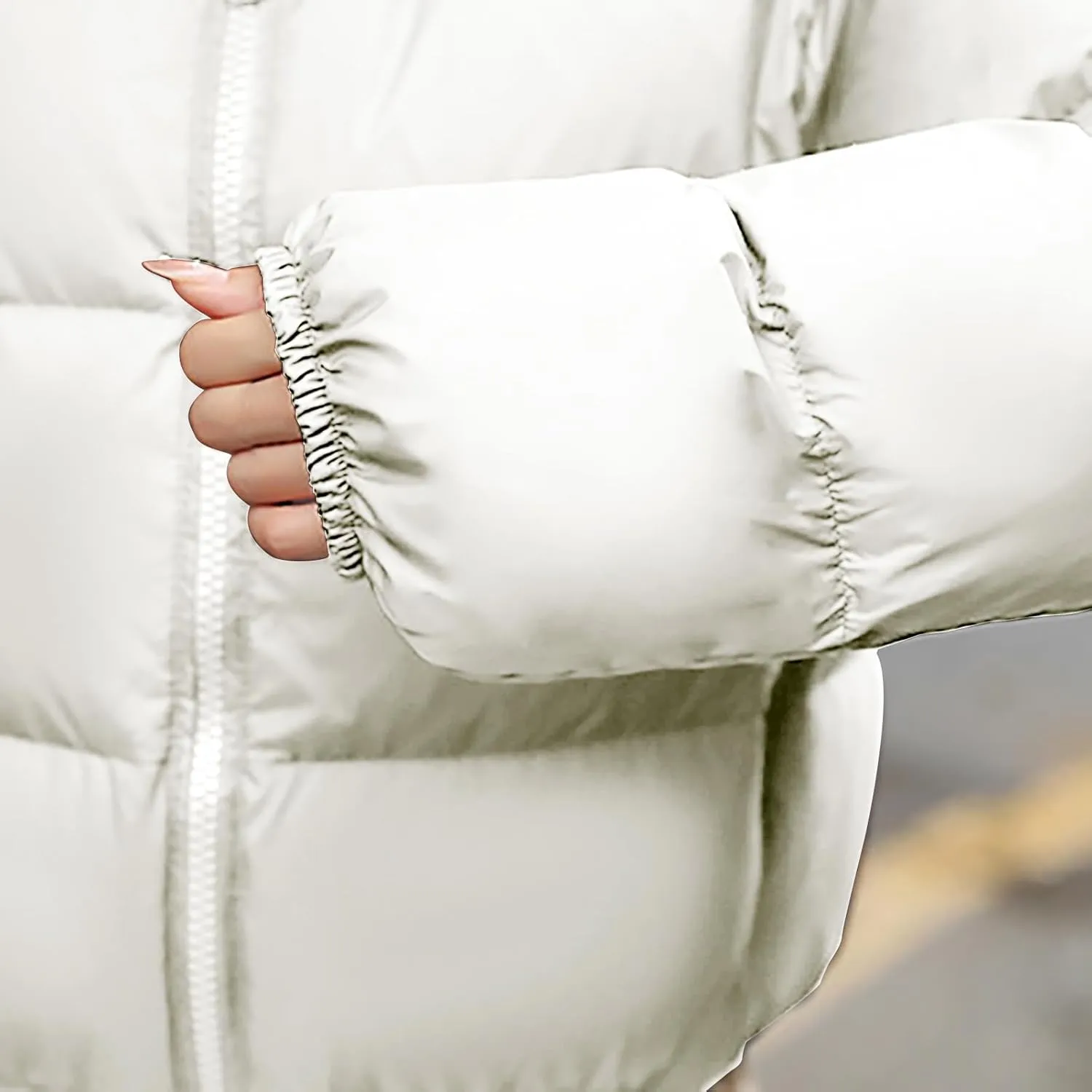 Women's Quilted Puffer Jacket Warm Cotton Padded Down Coat Winter Full Zip Stand Collar Short Pockets Bubble Outerwear
