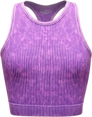 Women's Seamless Ribbed Workout Crop Tank Top,Slim Fit Short Scoop Neck Racerback Tank Tops,Sports Bra Yoga Tops