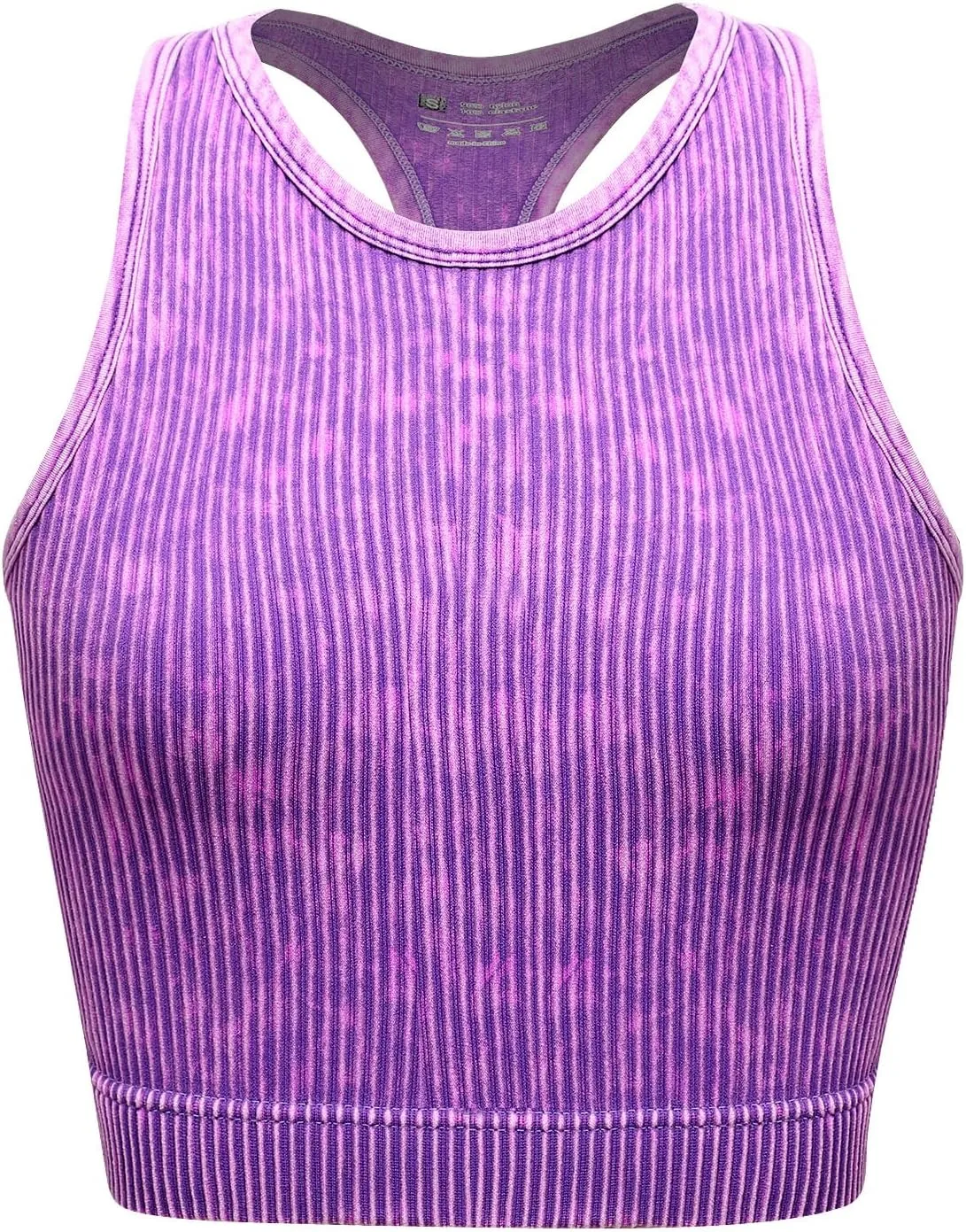 Women's Seamless Ribbed Workout Crop Tank Top,Slim Fit Short Scoop Neck Racerback Tank Tops,Sports Bra Yoga Tops