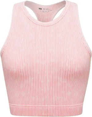Women's Seamless Ribbed Workout Crop Tank Top,Slim Fit Short Scoop Neck Racerback Tank Tops,Sports Bra Yoga Tops