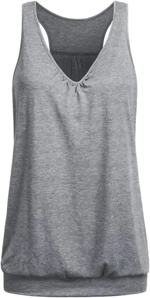 Womens Sleeveless V-Neck Tank Tops Workout Loose Fit Tops for Women Athletic Banded Bottom Tank Casual Shirts
