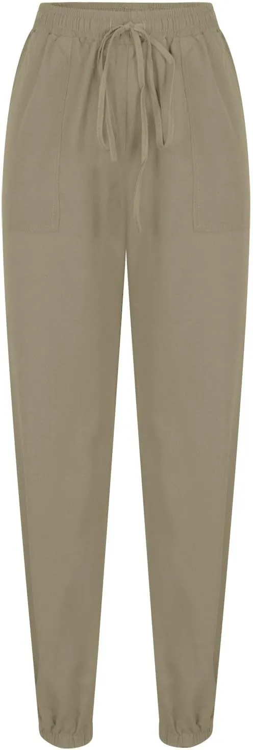 Women's Solid Cotton Linen Long Pants - Drawstring Waist Tapered Straight Leg Casual Loose Fit Trousers 2025 Summer