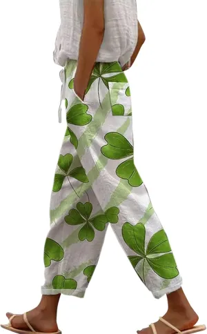 Women's Solid Striped Linen Capris Pants Spring Flowy Beach Trousers Outfits Linen Crop Pants for Women Casual