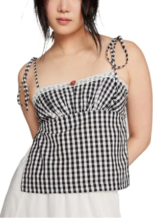 Womens Square Neck Gingham Camisole Summer Spaghetti Strap Backless Cami Shirt Y2k Peplum Babydoll Crop Tank Tops