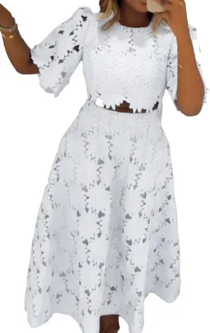Womens Summer 2 Piece Skirt Set Sleeveless Crop Tank Tops Maxi Skirt Set with Pocket Eyelet Nightclub Party Dress
