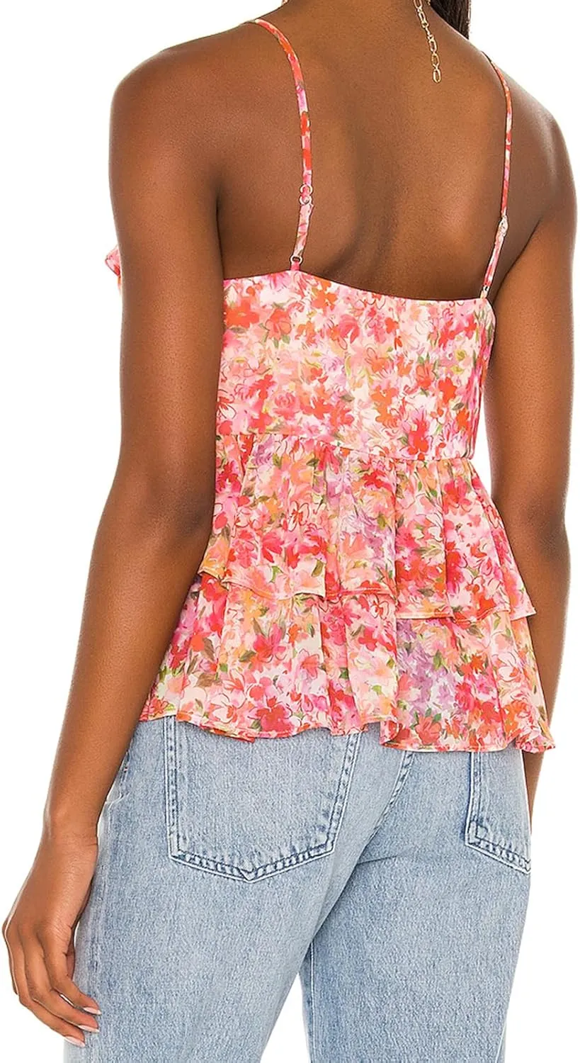 Women's Summer Camisoles Tank Tops V Neck Spaghetti Straps Floral Pattern Ruffled Going Out Tops