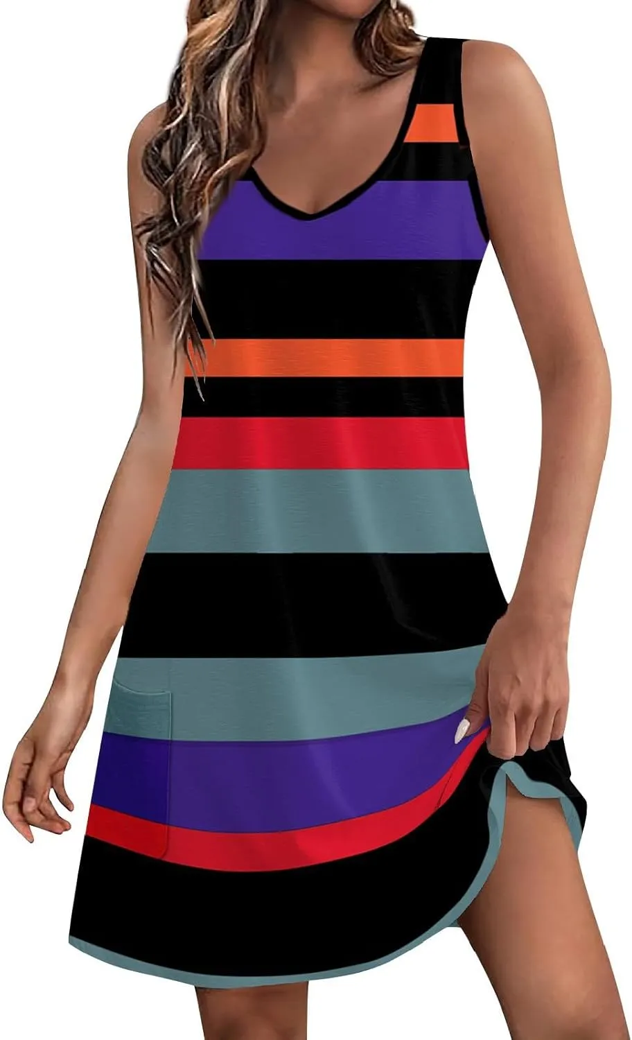 Womens Summer Dresses 2024 Loose V Neck Floral Print Boho Tank Dress with Pocket