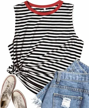 Womens Tank Tops Loose Fit High Neck Casual Flowy Summer Tee Crew Neck Trendy Sleeveless Tops 2025 Beach Vacation Outfit