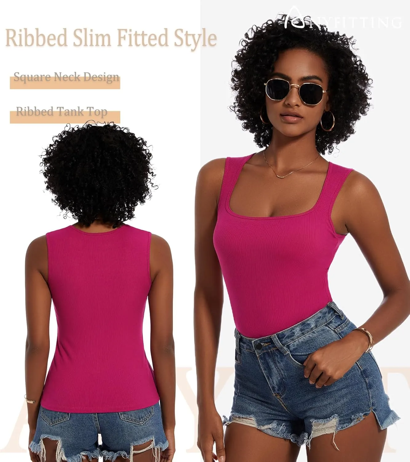 Womne Ribbed Tank Top with Sewn in Built in Bra Cup Sleevless Form Fitting Push Up Padded Bra Cami Shirt Basic Knit Tee S-3XL
