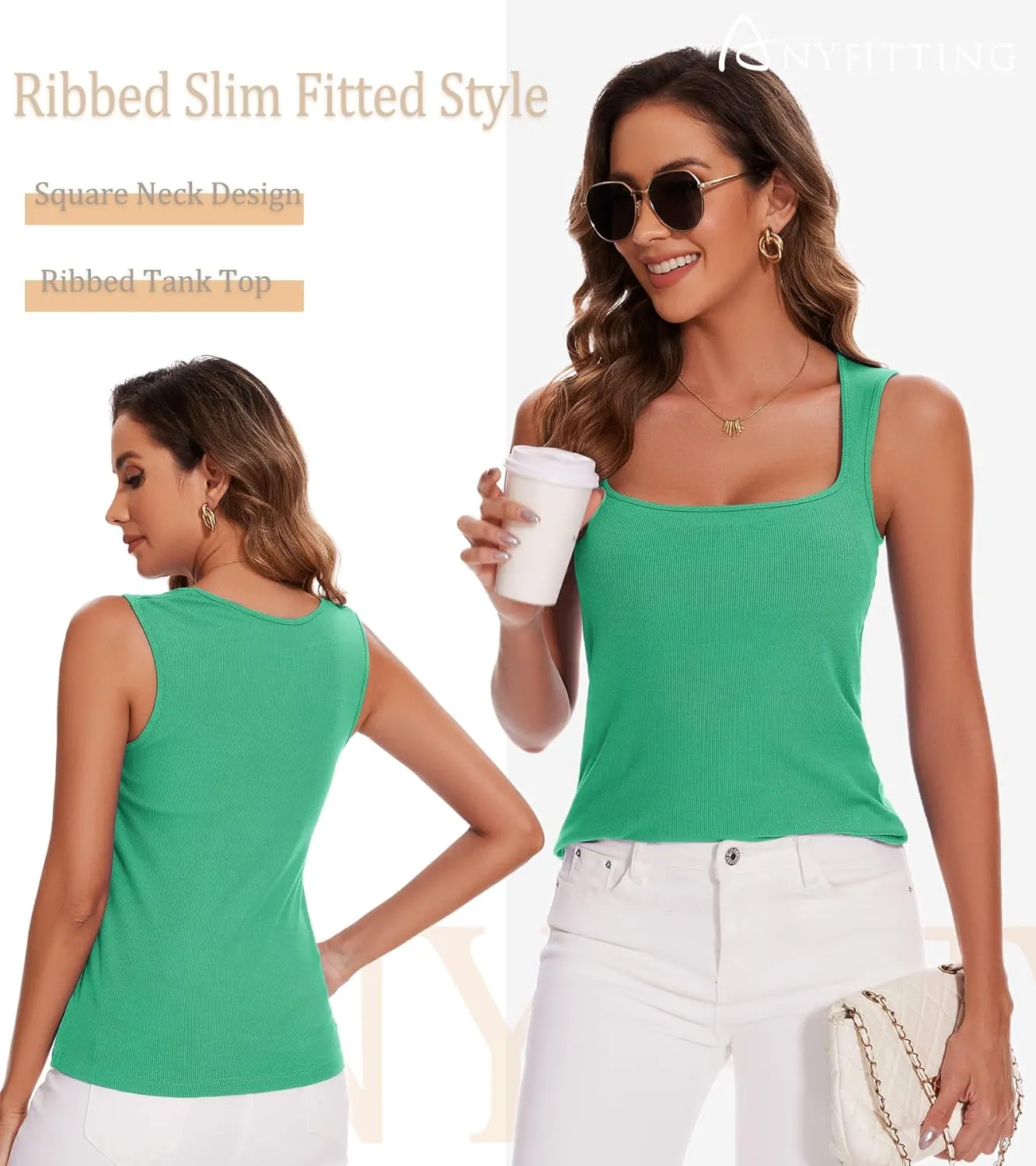 Womne Ribbed Tank Top with Sewn in Built in Bra Cup Sleevless Form Fitting Push Up Padded Bra Cami Shirt Basic Knit Tee S-3XL
