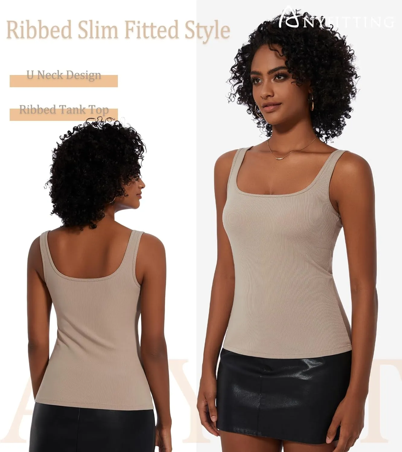 Womne Ribbed Tank Top with Sewn in Built in Bra Cup Sleevless Form Fitting Push Up Padded Bra Cami Shirt Basic Knit Tee S-3XL