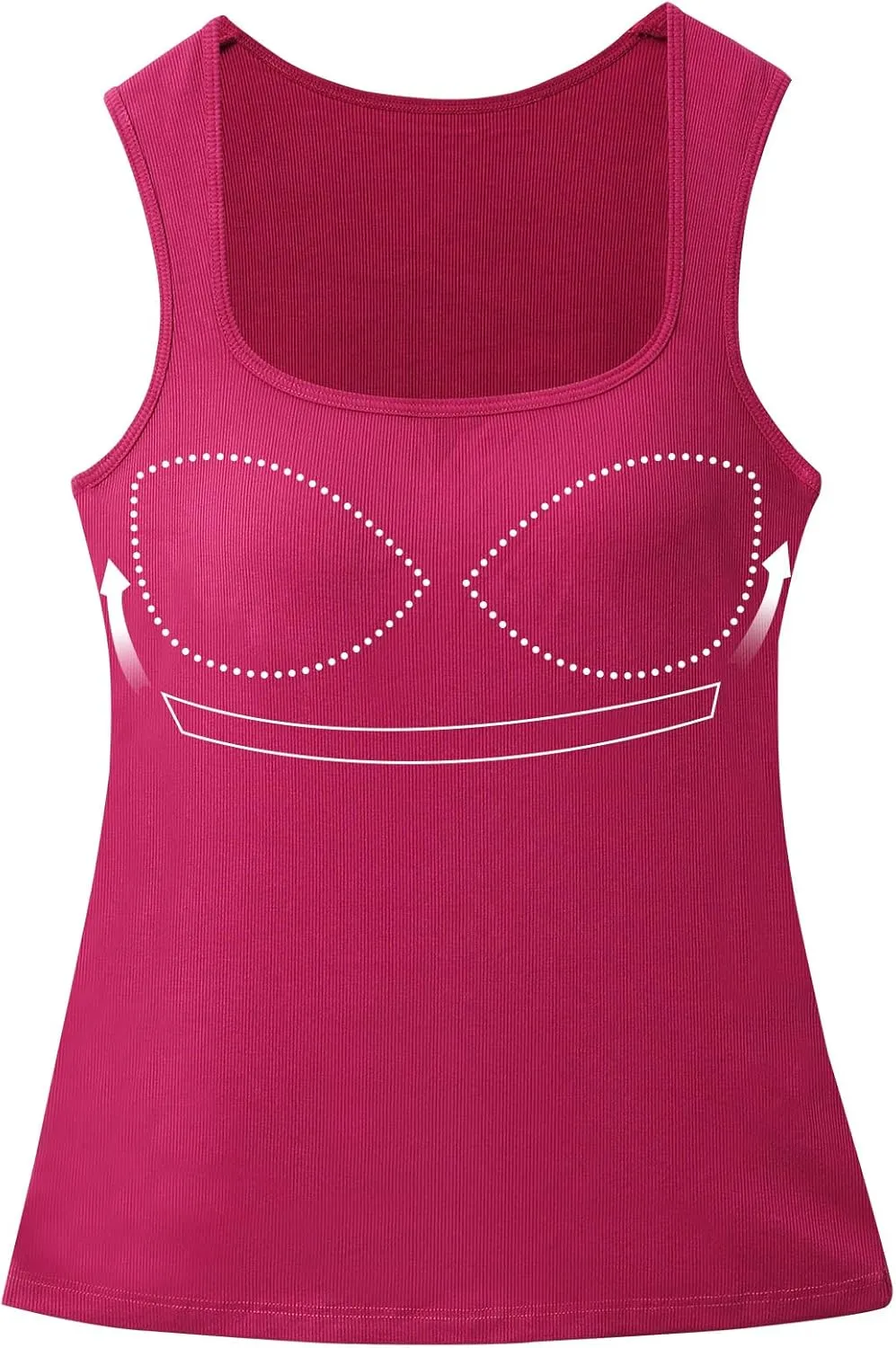 Womne Ribbed Tank Top with Sewn in Built in Bra Cup Sleevless Form Fitting Push Up Padded Bra Cami Shirt Basic Knit Tee S-3XL