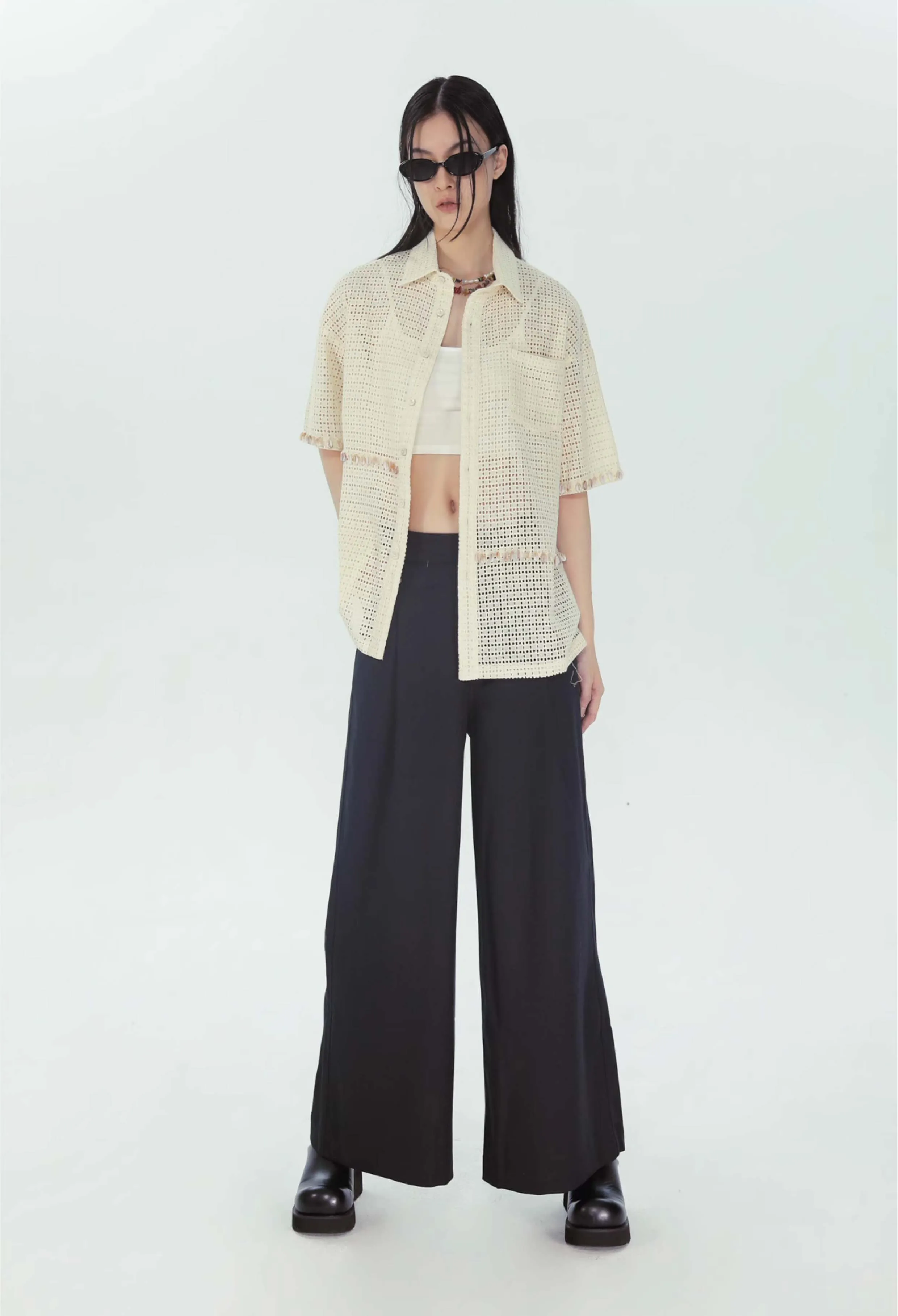 Wrinkle-resistant wide-leg casual pants