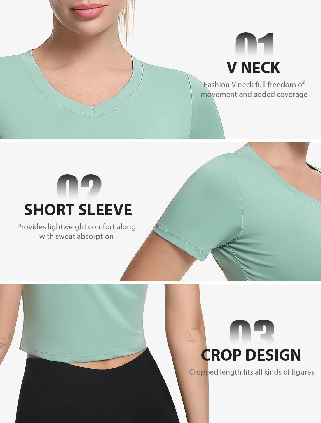 Xelky Women's Crop Dry Fit T-Shirt Workout Short Sleeve Solid Cropped Top V Neck Casual Fitted Yoga Tees