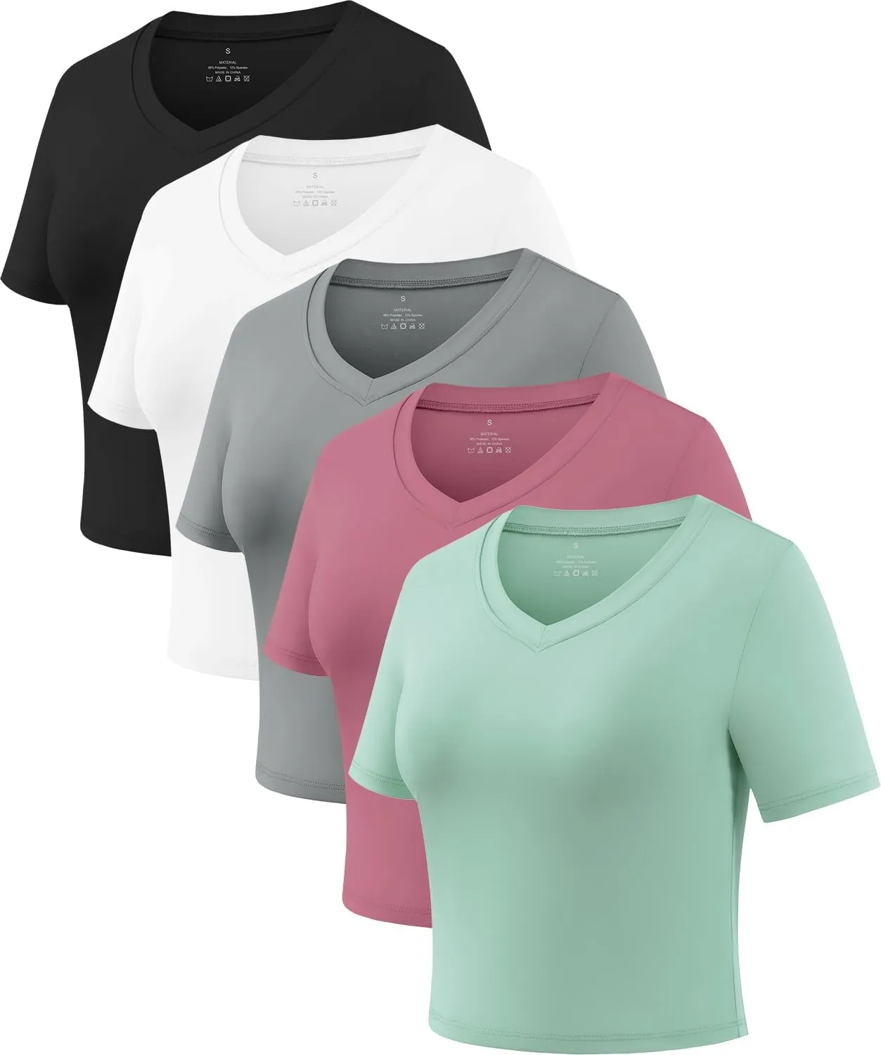 Xelky Women's Crop Dry Fit T-Shirt Workout Short Sleeve Solid Cropped Top V Neck Casual Fitted Yoga Tees