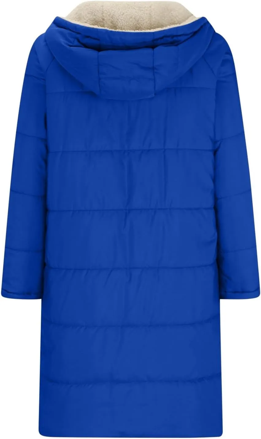 XUNRYAN Womens Sherpa Puffer Jackets Zip Up Long Parka Quilted Lightweight Down Coat Fleece Lined Outdoor Anorak Hood