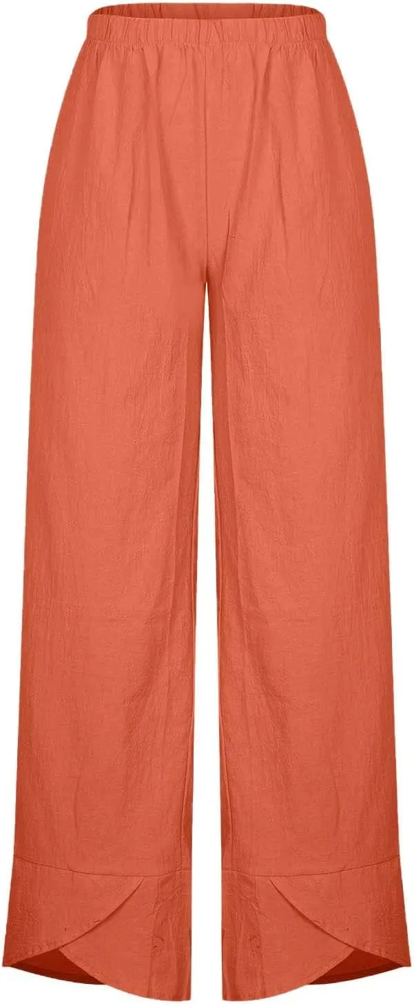 ZDRZK Capri Linen Pants Women Summer Casual High Waist Wide Leg Cropped Pant Loose Fit Beach Pant Trousers Plus Size