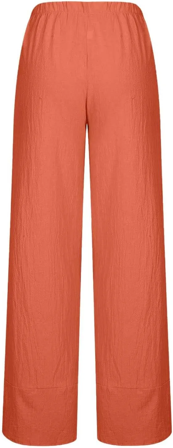ZDRZK Capri Linen Pants Women Summer Casual High Waist Wide Leg Cropped Pant Loose Fit Beach Pant Trousers Plus Size