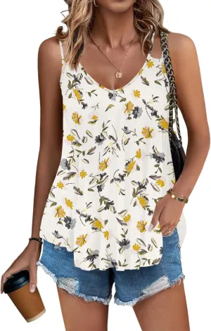 Zeagoo Women Flowy Tank Tops Casual Summer Floral Tops Sexy Spaghetti Strap V Neck Sleeveless Tunic Camisoles