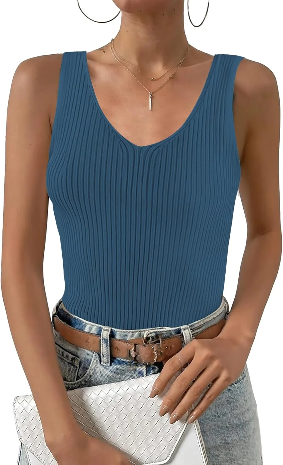 Zeagoo Womens Ribbed Tank Tops 2024 V Neck Slim Fit Knit Sleeveless Shirts Casual Basic Tee