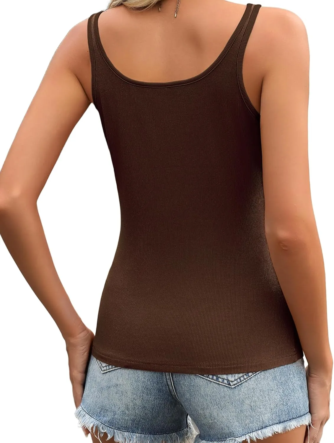 Zeagoo Womens Ribbed Tank Tops Square Neck Summer Tops Slim Fitted Spaghetti Strap Camisole Basic Sleeveless Layering Shirts