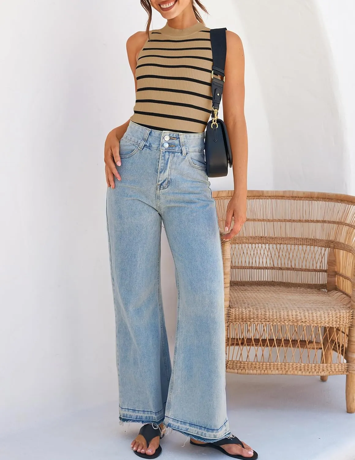 ZESICA Womens Ribbed Tank Tops High Neck Slim Fitted Striped Basic Casual Summer Sleeveless Shirts